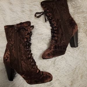 Brown lace heel boots